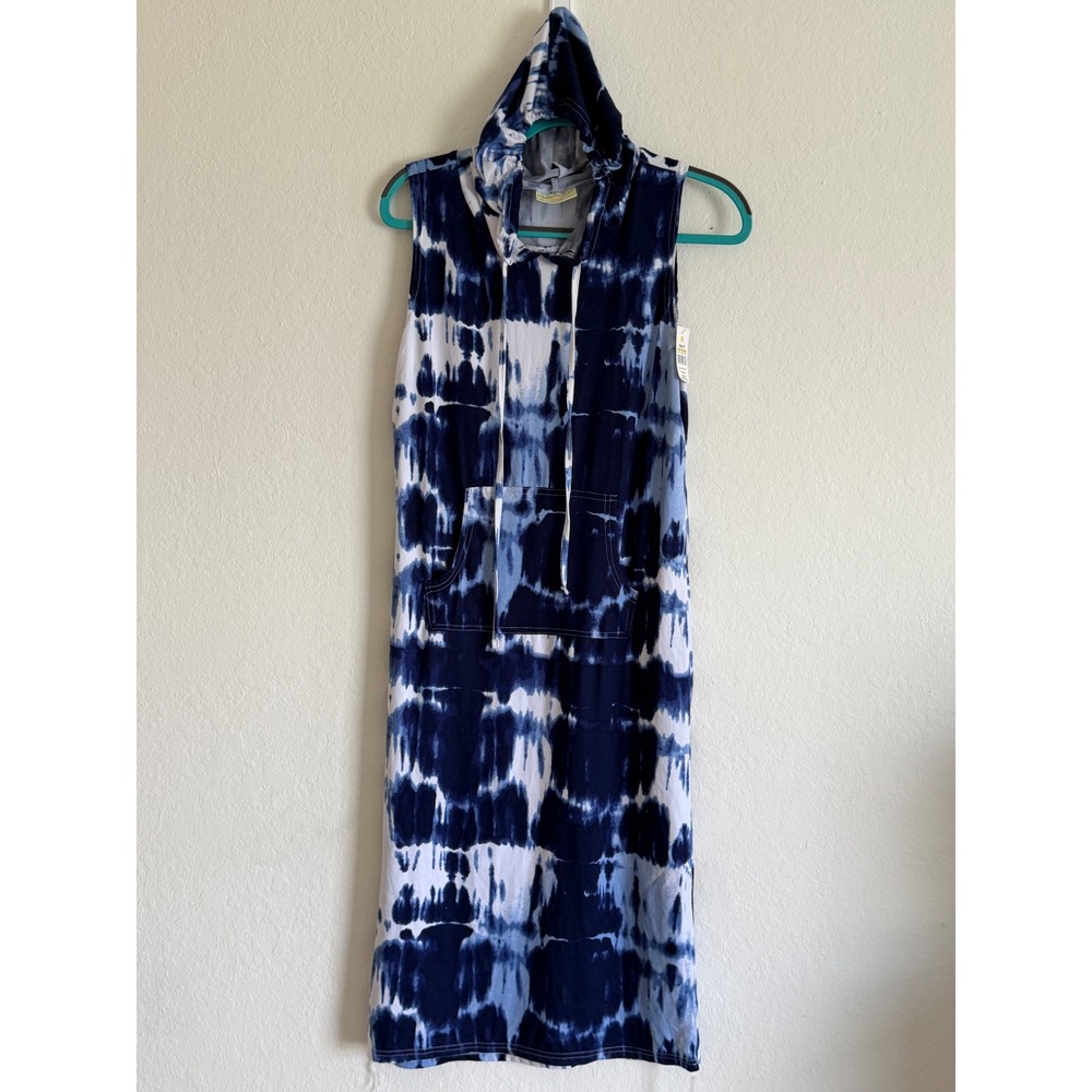 Bobbie Brooks Blue Tie Dye Sleeveless Hooded Midi Dress with Pocket Mens M